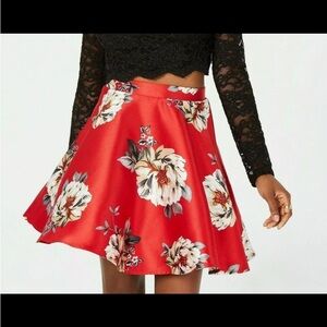 NWT City Studio Girls Juniors 13 Red Floral Tulle Hem Full Flare Short Skirt